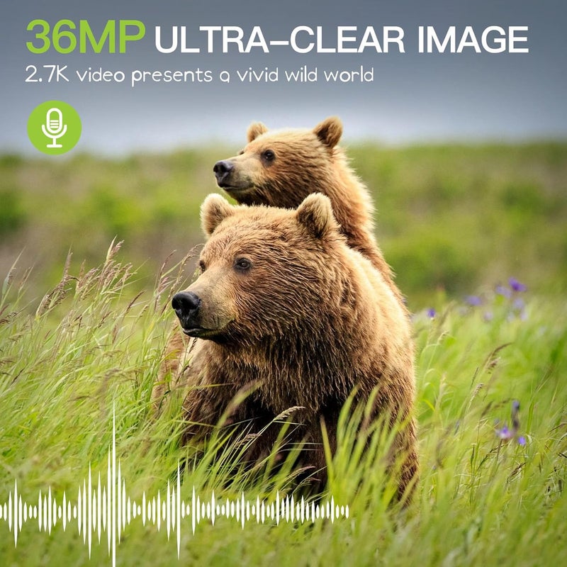 Punvoe Trail Camera 2 Pack 36 MP 2.7K Game Camera 32GB Memory Card 4 Batteries Time 2.0" LCD Screen, Trail Cameras with 120°Wide Night Vision IP66 Waterproof for Monitoring Wildlife Trail Cam - Image 2